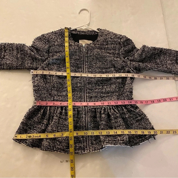 Rebecca Taylor Textured Tweed Peplum Jacket Blazer Size 2 / XS Black Cream - Picture 13 of 14